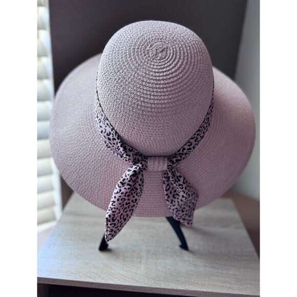 Magid Accessories - Magid Hats Pink Wide Brim Sun Hat with Animal Print Scarf, 4" Brim